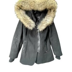 Sicily clothing International Wool Coat lined with Real Fur and‎ Satin Size L